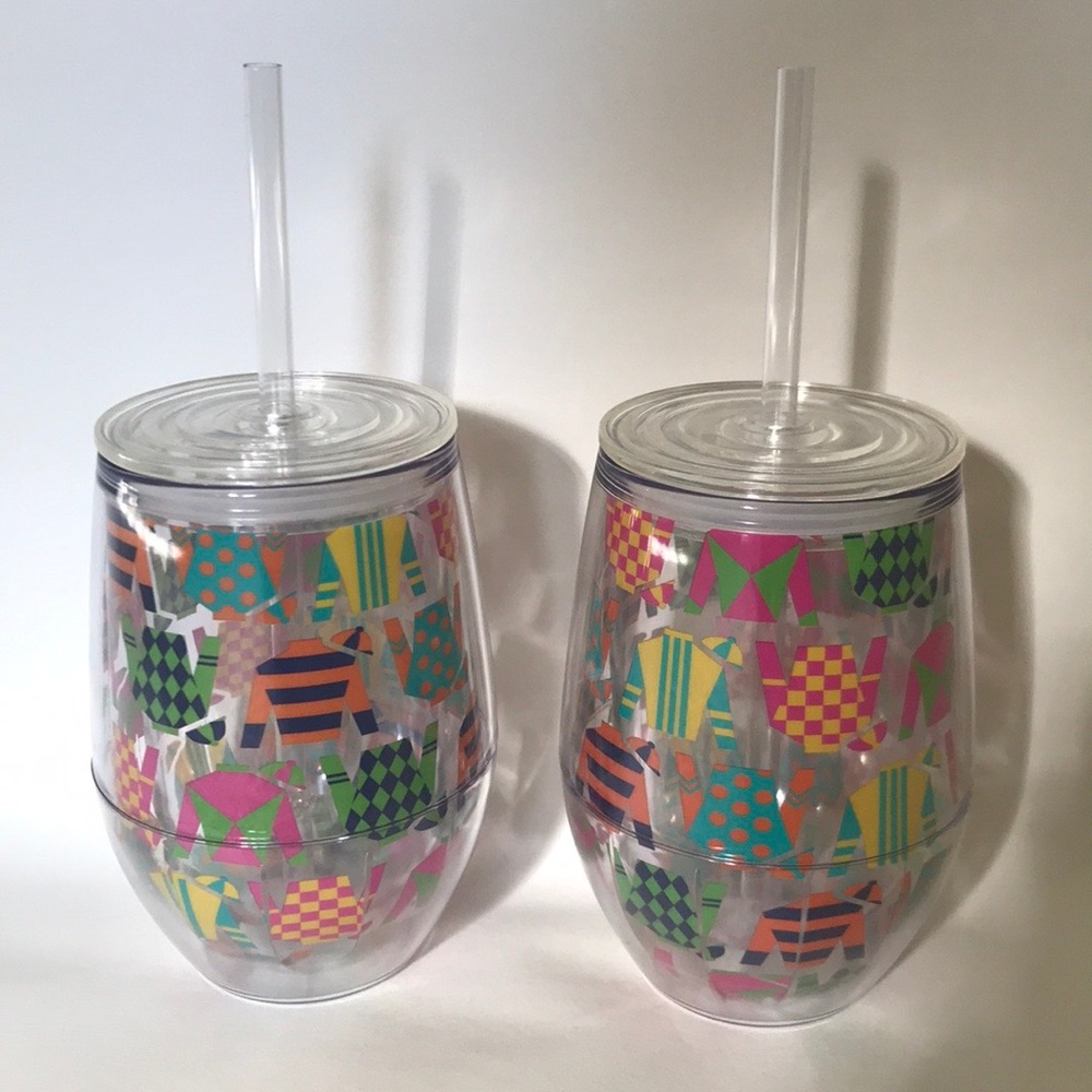 Acrylic Jockey Silk Wine Glasses With Lids/ Straws